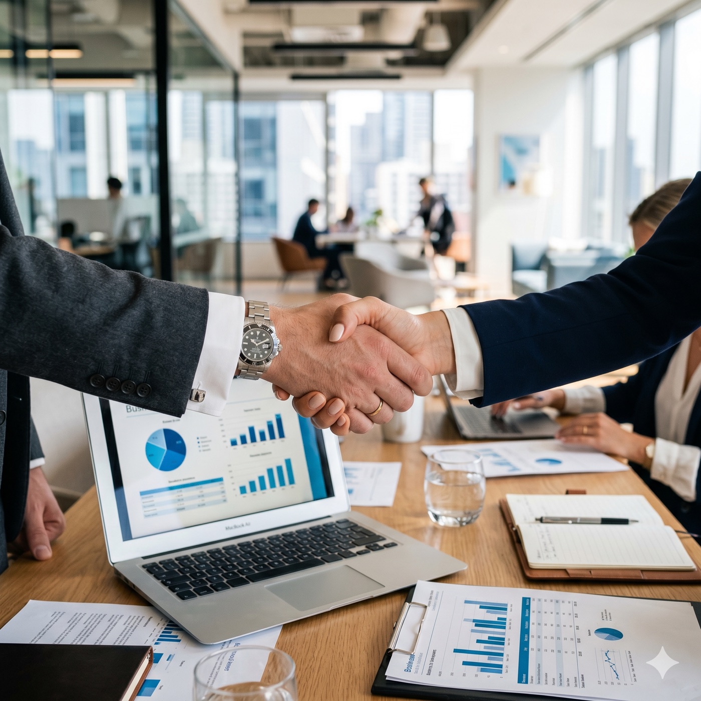 Aperto de mão entre consultor da Inova e cliente